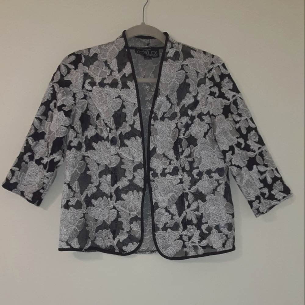 Alex Evenings petite black & gray jacket. Light gray dress pants by the Limited.